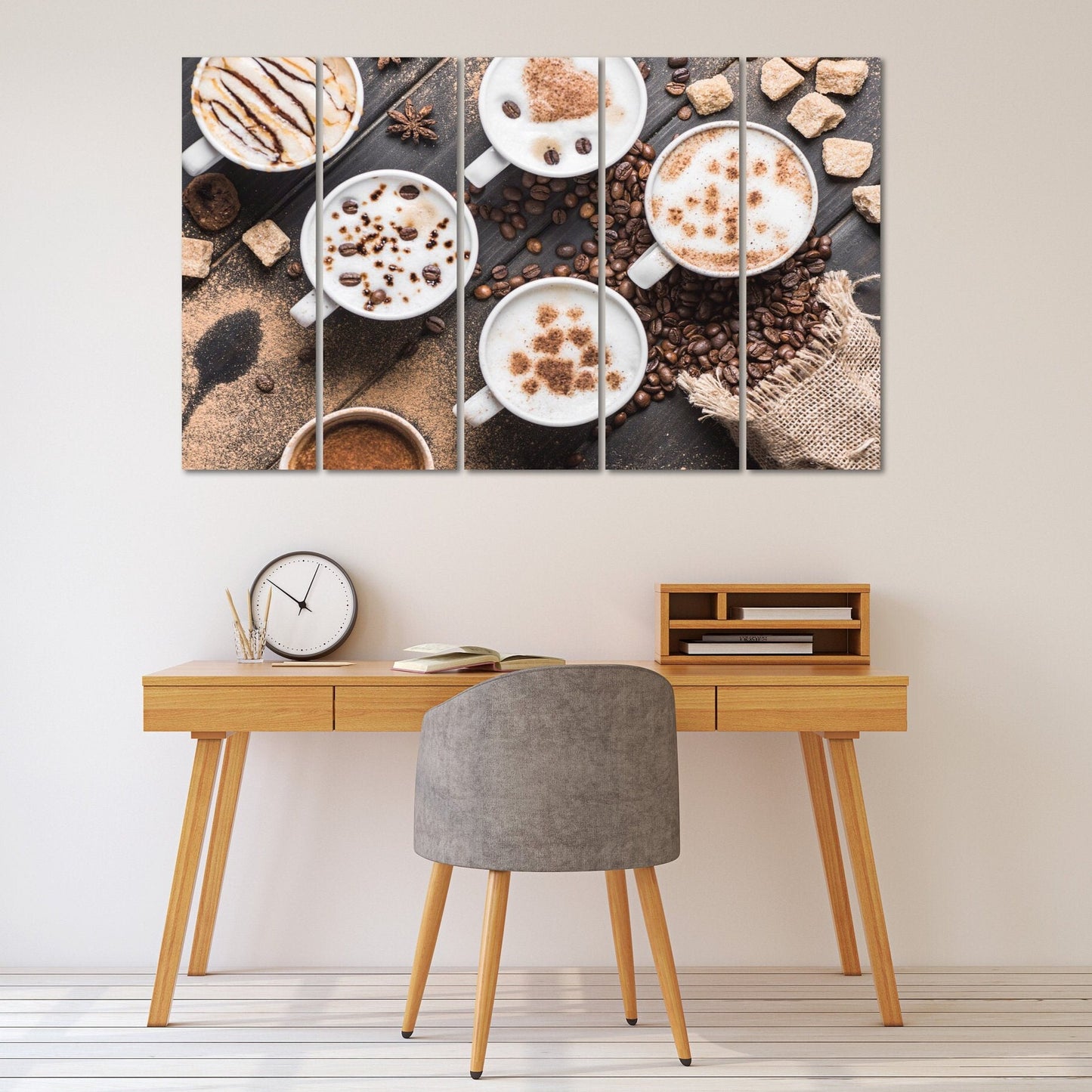 Kaffeetasse Wandkunstdruck, Küchenwand Kaffee Dekor, extra große Wandkunst, mehrteiliges Leinwandgemälde, Geschenk für Kaffeeliebhaber