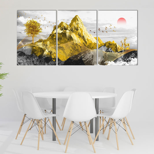 Goldene Berge, japanische Wandkunst, Leinwandgemälde, Wandbilder Berge, asiatische Naturwandkunst, Schlafzimmerwanddekor, Bergkunstdruck