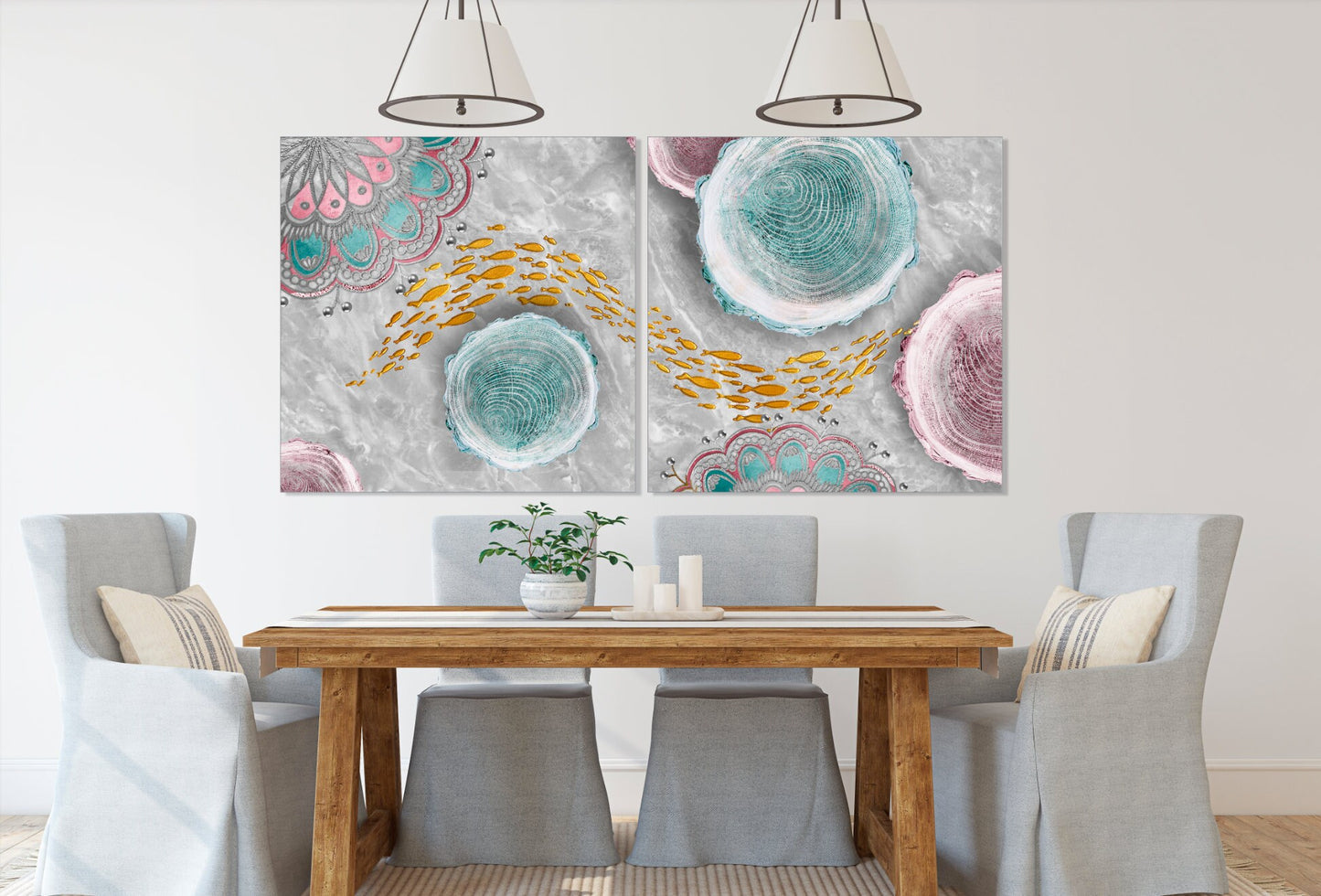 Japanische Wandkunst, asiatische Goldfischkunst, abstraktes Leinwandgemälde, horizontale Wohndekor-Wandkunst, extra große mehrteilige Wandkunst