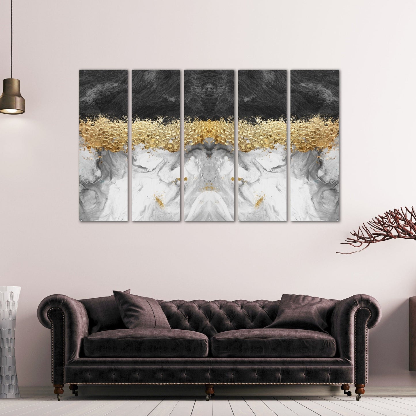 Schwarz-weiß-goldene abstrakte übergroße Wandkunst, modernes extra großes Leinwandgemälde