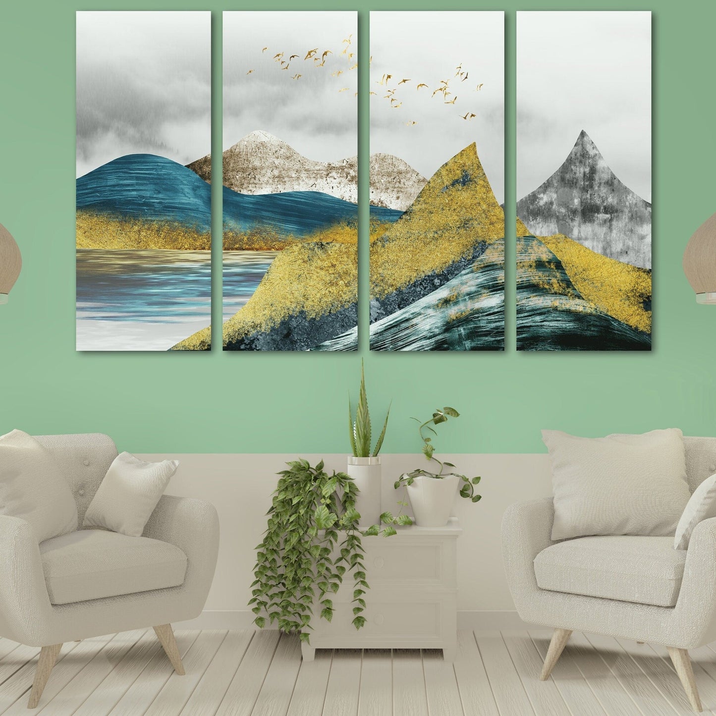 Blue Ridge Mountains abstrakte Natur Wandkunst Leinwand Gemälde japanische Kunst Leinwand Berge Wandkunst Rauchberge Geschenk