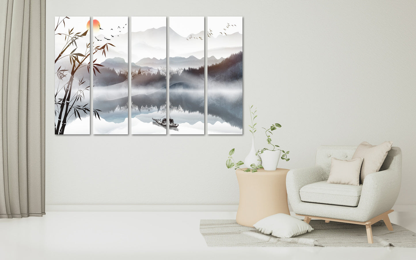 Asiatische gerahmte Wandkunst, Leinwandgemälde der Blue Ridge Mountains, Felsen und Berge 3-teiliges Rahmenbild auf Leinwand, Bergposter