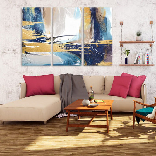 Blau-gelbe Wandkunst, extra große horizontale Wandkunst, modernes abstraktes Leinwandgemälde, mehrteiliger abstrakter Druck