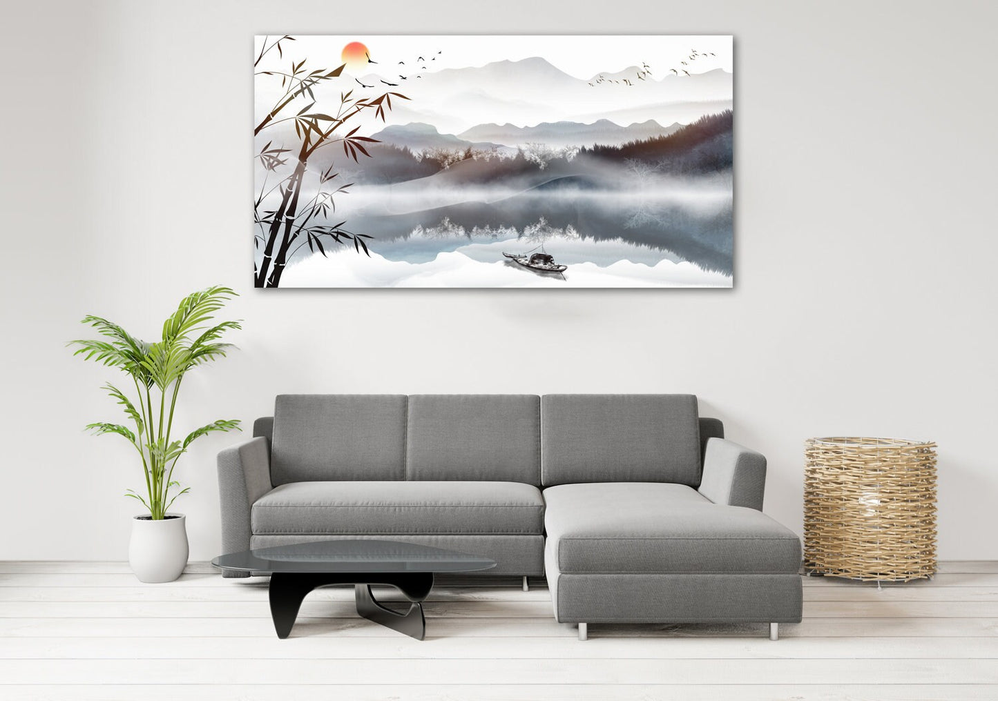 Asiatische gerahmte Wandkunst, Leinwandgemälde der Blue Ridge Mountains, Felsen und Berge 3-teiliges Rahmenbild auf Leinwand, Bergposter