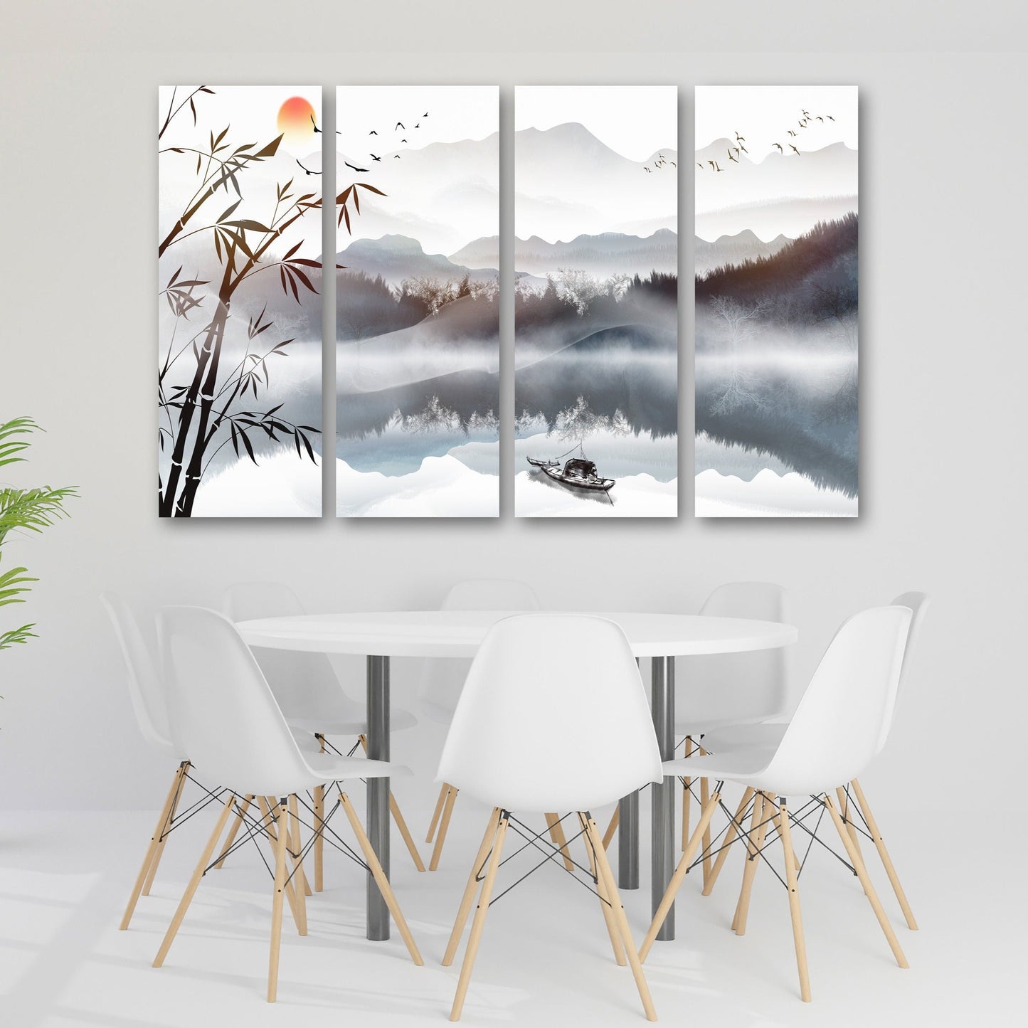 Asiatische gerahmte Wandkunst, Leinwandgemälde der Blue Ridge Mountains, Felsen und Berge 3-teiliges Rahmenbild auf Leinwand, Bergposter