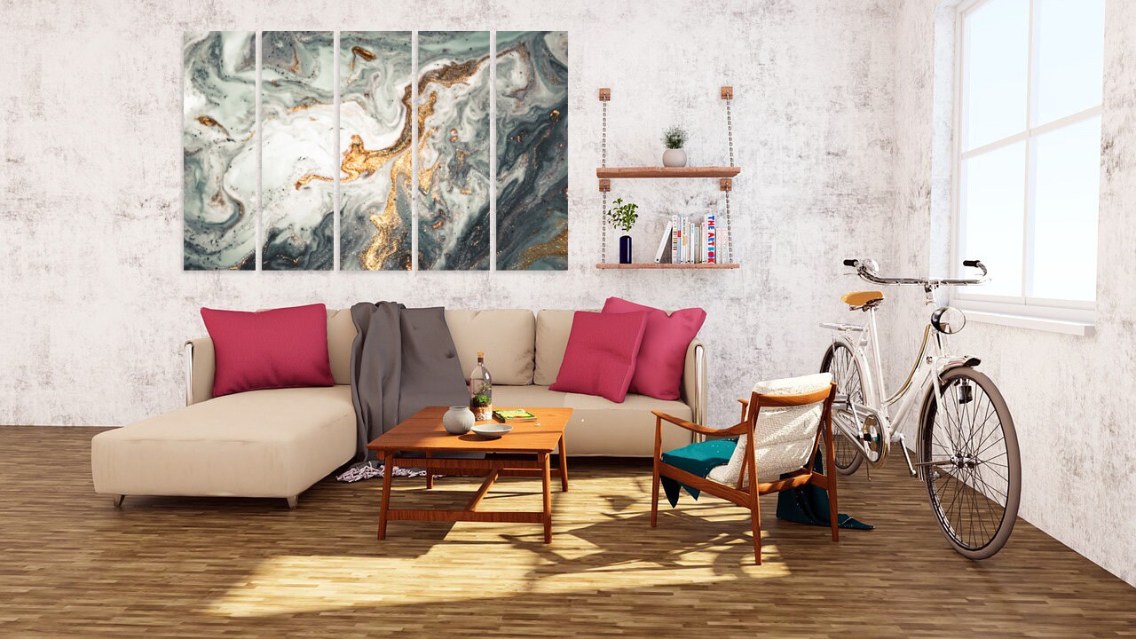 Abstrakte Leinwandkunst, Wanddekor-Leinwand aus goldenem und schwarzem Marmor, abstrakte Gemälde, mehrteilige Wandkunst, Marmor-Leinwand