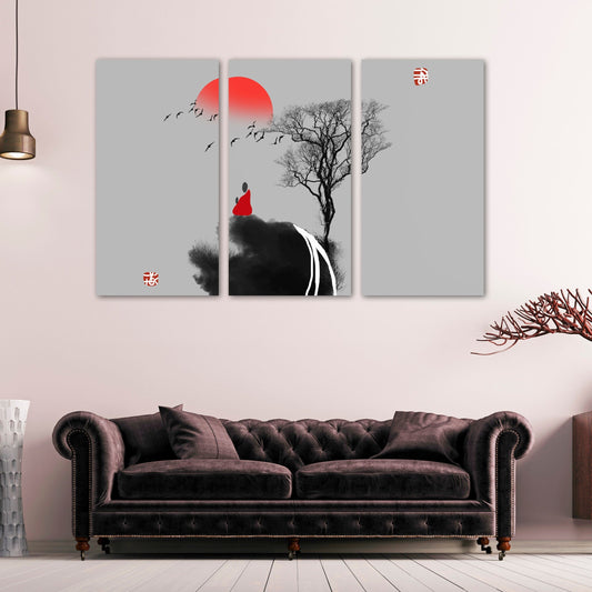 Japanische Wandkunst, ruhige horizontale Kunst, großes abstraktes Gemälde, minimalistisches Gemälde auf Leinwand, asiatische Wandkunst