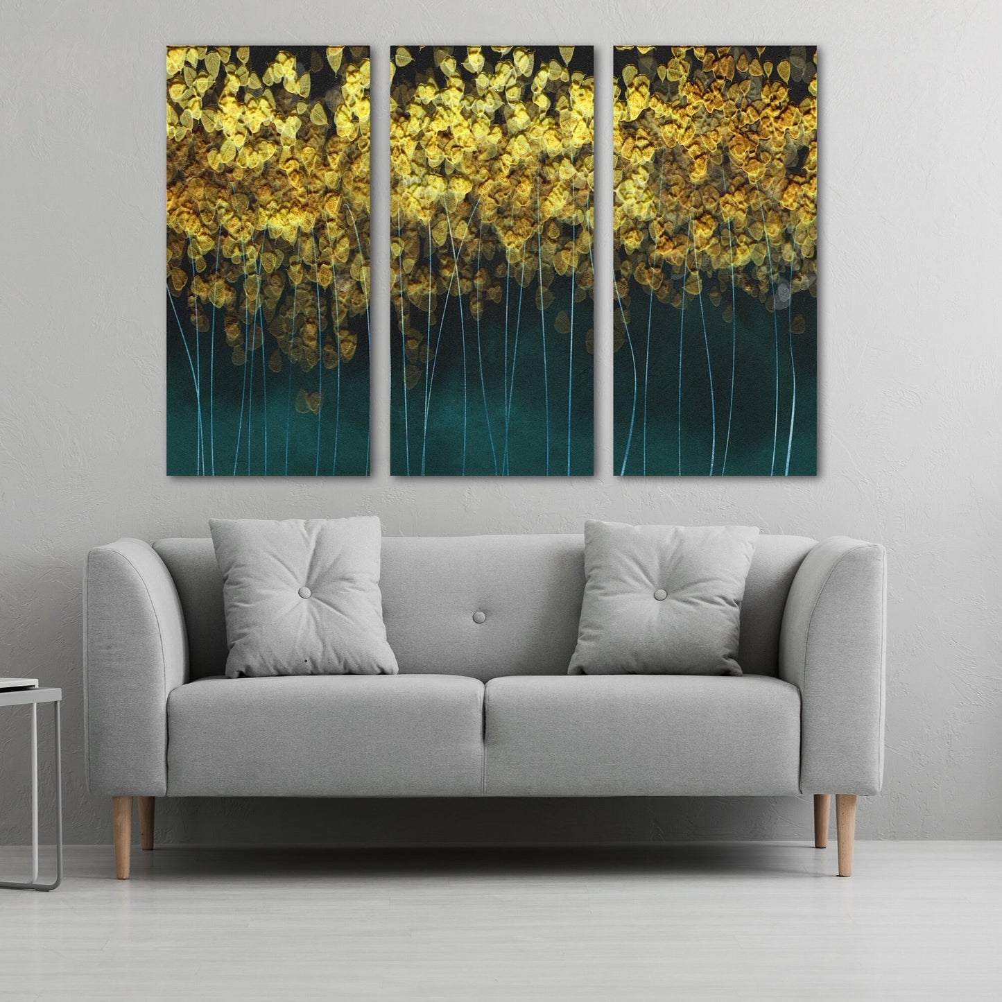 Grüne und goldene extra große Wandkunst, moderne abstrakte druckbare Kunst, mehrteilige Leinwand, abstraktes Wandkunstgemälde, ästhetisches Raumdekor