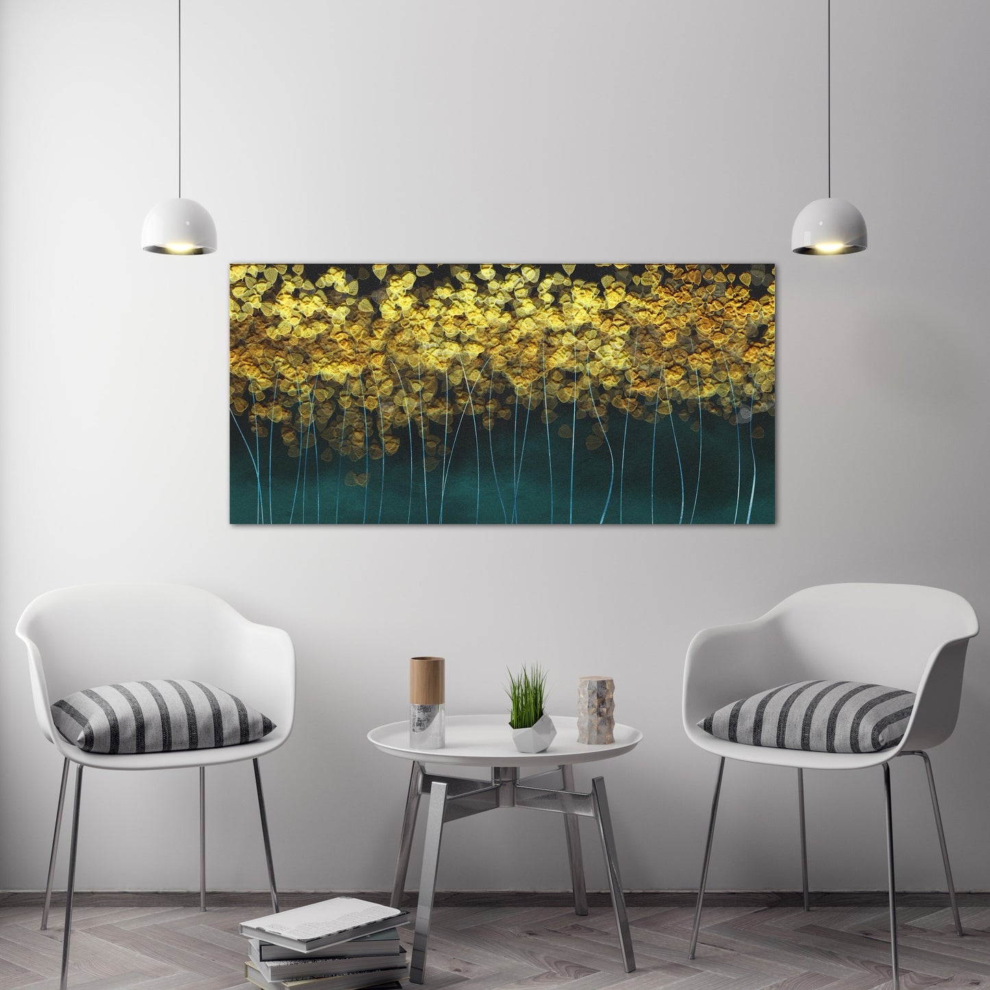 Grüne und goldene extra große Wandkunst, moderne abstrakte druckbare Kunst, mehrteilige Leinwand, abstraktes Wandkunstgemälde, ästhetisches Raumdekor