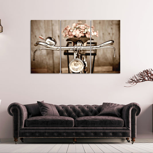 Vintage Fahrrad Leinwanddrucke Wandkunst, Fahrradblumen Wandkunst, altes Fahrradposter, Retro Leinwand, sehr große Leinwandgemälde
