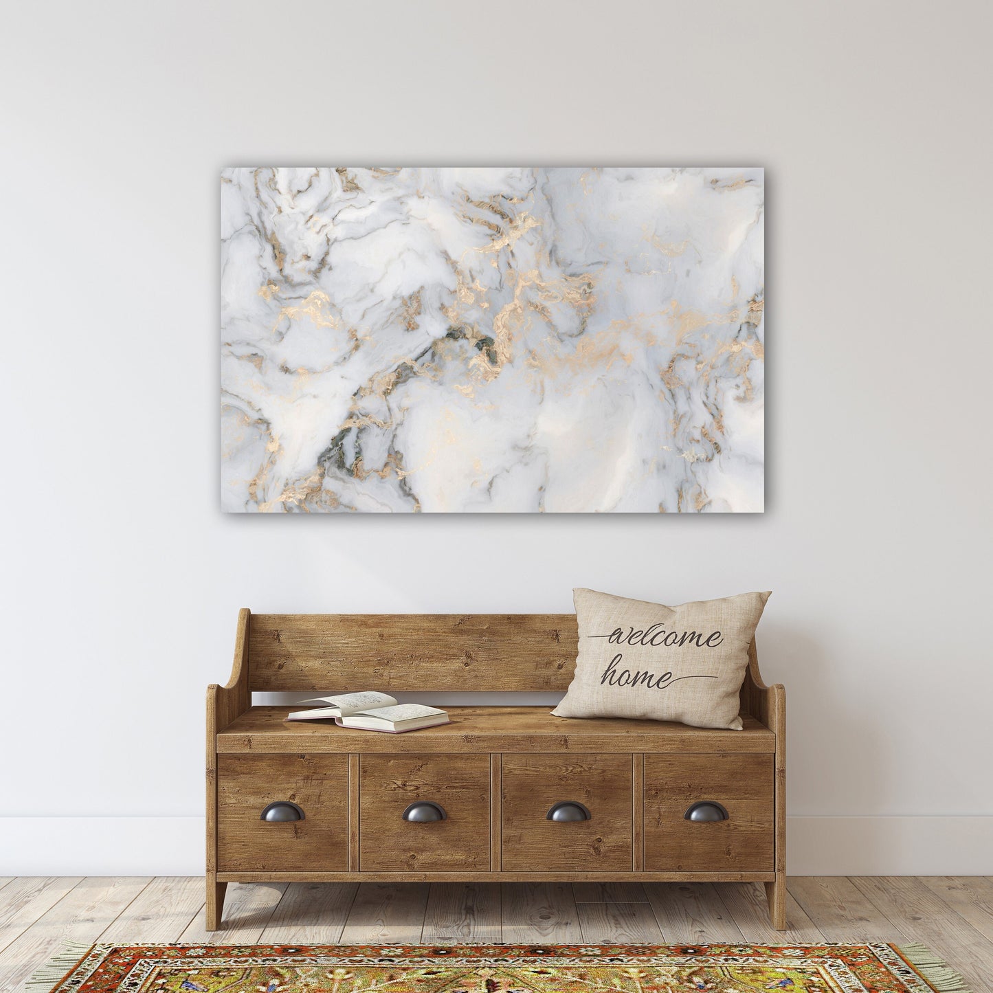 Abstraktes Marmor-Leinwandbild, Marmor-Wanddekor, abstrakte Wandkunst in Weiß und Gold auf Leinwand, mehrteilige Wandkunst