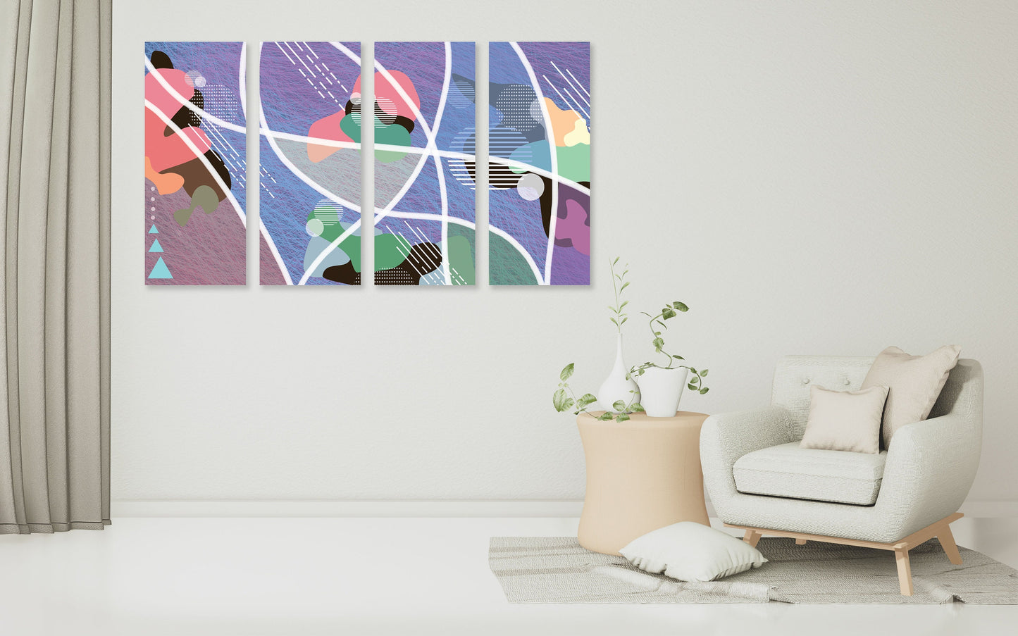 Abstrakte Leinwandkunst, helle Wandkunst, horizontale Malerei, abstrakter Kunstdruck, extra große Wandkunst, mehrteilige trendige Wandkunst