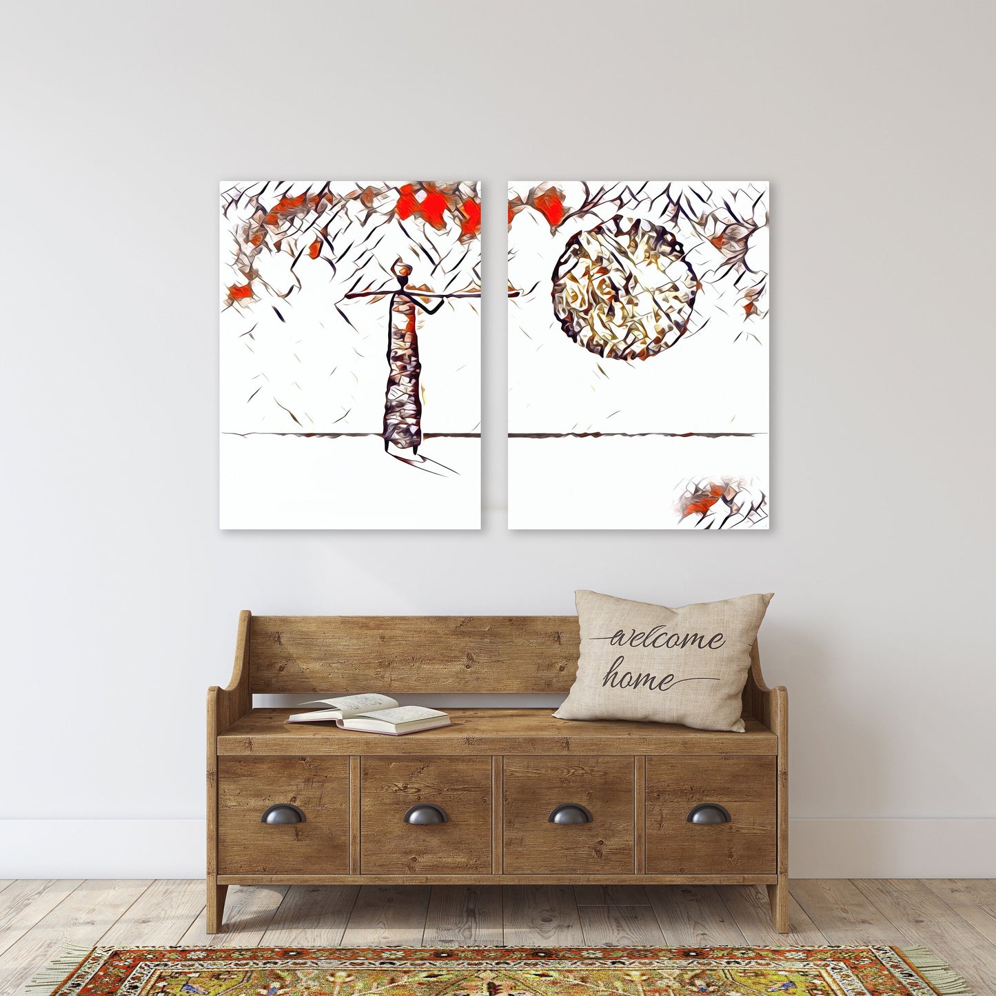 Afrikanische ethnische Retro-Illustration Abstrakte afrikanische Wandkunst Masai Leinwanddruck afrikanische Leinwand Kunst Malerei Masai Malerei Skurrile Kunst