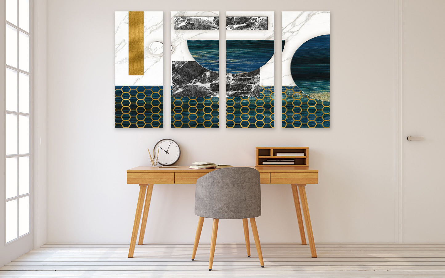 Abstrakte Wandkunst im Marmor-Minimalismus, Wandkunst in Grau und Gold, geometrischer Kunstdruck, trendige Wanddekoration, extra großes Leinwandgemälde