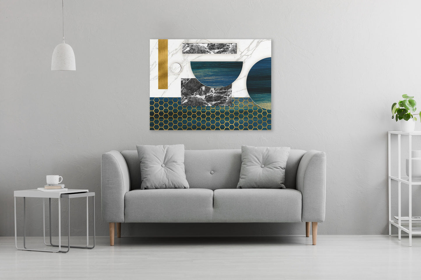 Abstrakte Wandkunst im Marmor-Minimalismus, Wandkunst in Grau und Gold, geometrischer Kunstdruck, trendige Wanddekoration, extra großes Leinwandgemälde