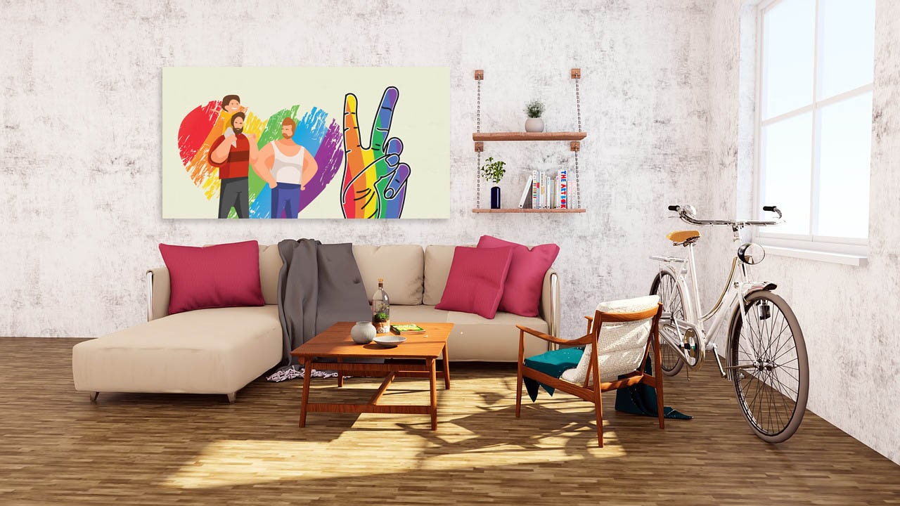 Schwule Männer Wandkunst, Schwules Paar Poster, Liebesgemälde, Herz Wanddekoration, mehrteilige Leinwand Wandkunst