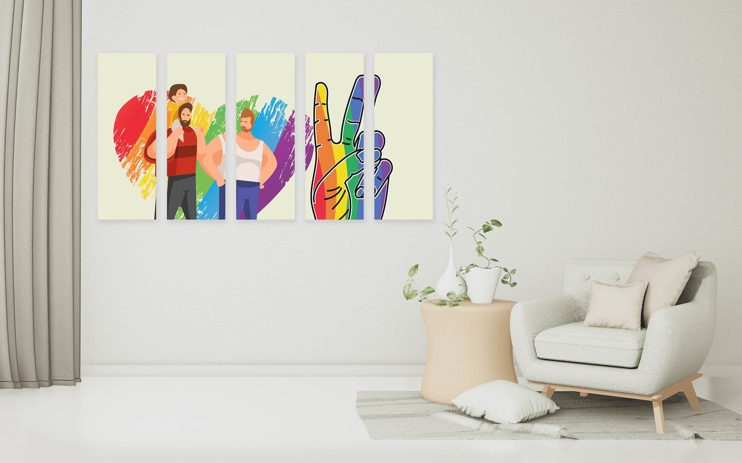 Schwule Männer Wandkunst, Schwules Paar Poster, Liebesgemälde, Herz Wanddekoration, mehrteilige Leinwand Wandkunst