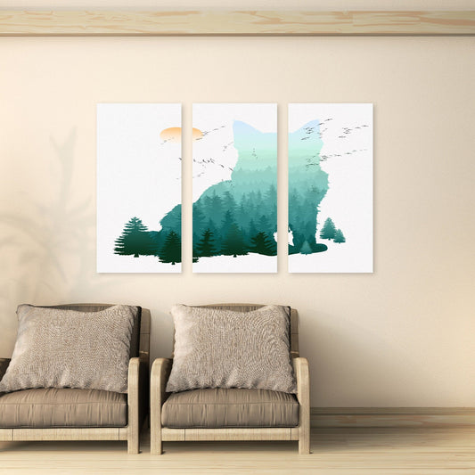 Katzen-Wandbild, Wald-Leinwandbild, Tierportrait-Gemälde, Wald-Wandposter, Tier-Extra-Großbild auf Leinwand, Mehrteiliges Leinwandbild