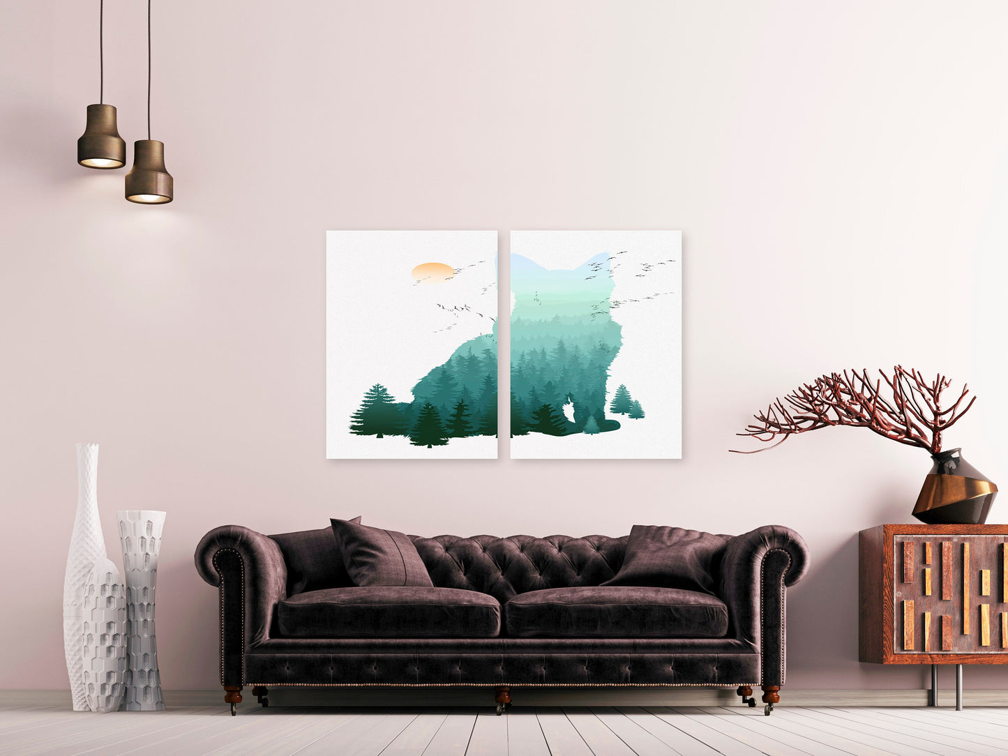 Katzen-Wandbild, Wald-Leinwandbild, Tierportrait-Gemälde, Wald-Wandposter, Tier-Extra-Großbild auf Leinwand, Mehrteiliges Leinwandbild