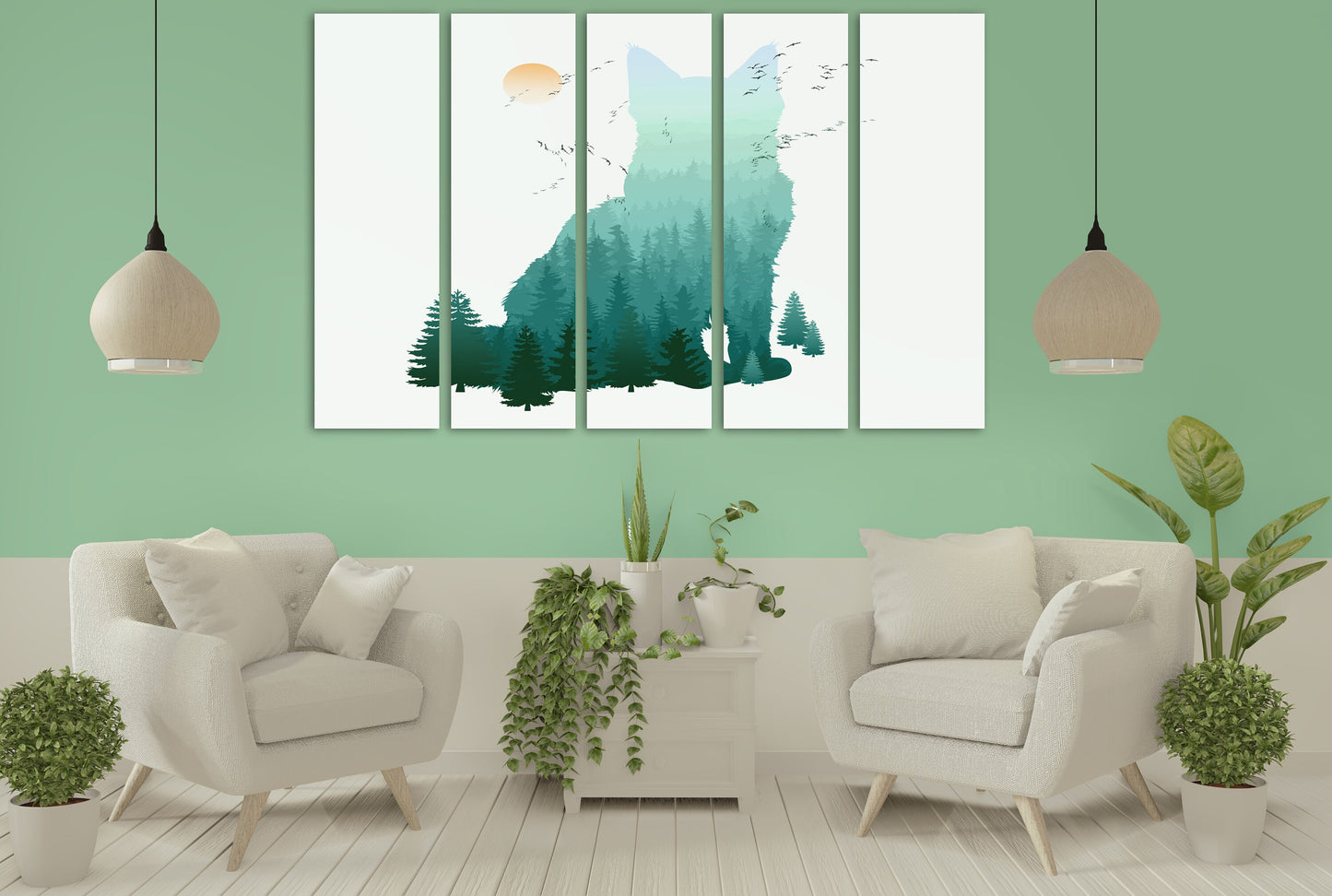 Katzen-Wandbild, Wald-Leinwandbild, Tierportrait-Gemälde, Wald-Wandposter, Tier-Extra-Großbild auf Leinwand, Mehrteiliges Leinwandbild