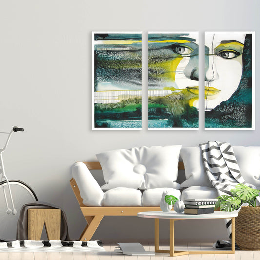 Frauengesichter Wandkunst, abstraktes Frauengesichtsposter, Frauengesichtsmalerei, extra große Leinwandwandkunst