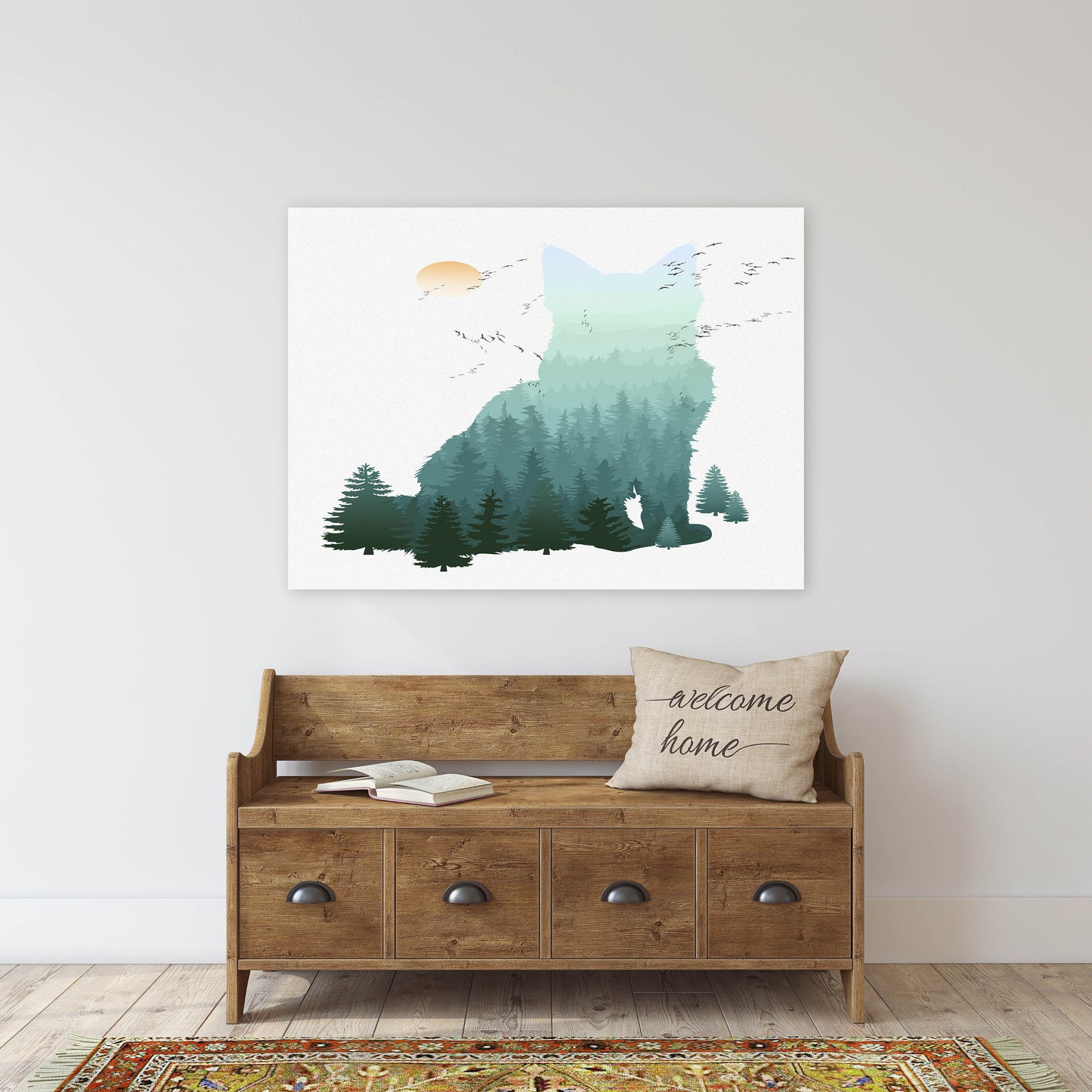 Katzen-Wandbild, Wald-Leinwandbild, Tierportrait-Gemälde, Wald-Wandposter, Tier-Extra-Großbild auf Leinwand, Mehrteiliges Leinwandbild