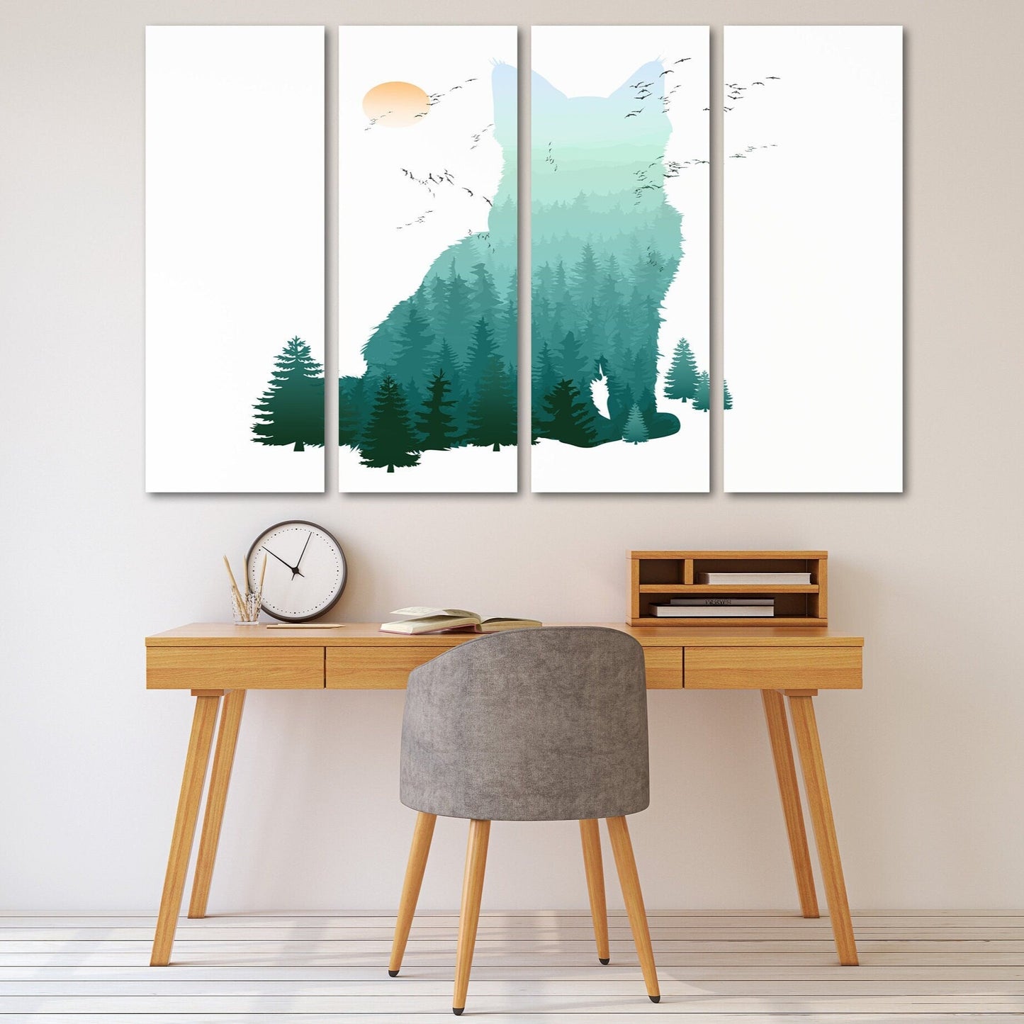 Katzen-Wandbild, Wald-Leinwandbild, Tierportrait-Gemälde, Wald-Wandposter, Tier-Extra-Großbild auf Leinwand, Mehrteiliges Leinwandbild