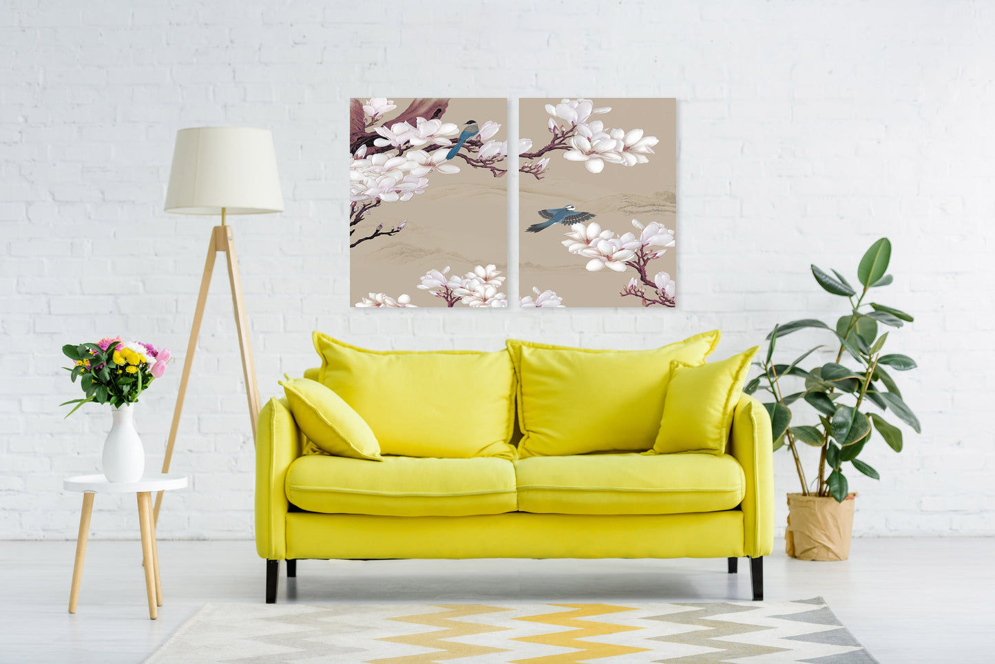 Magnoliengemälde, florale Wandkunst, japanische Wandkunst auf Leinwand, japanische Drucke, asiatische Wandkunst, riesige Wandkunst