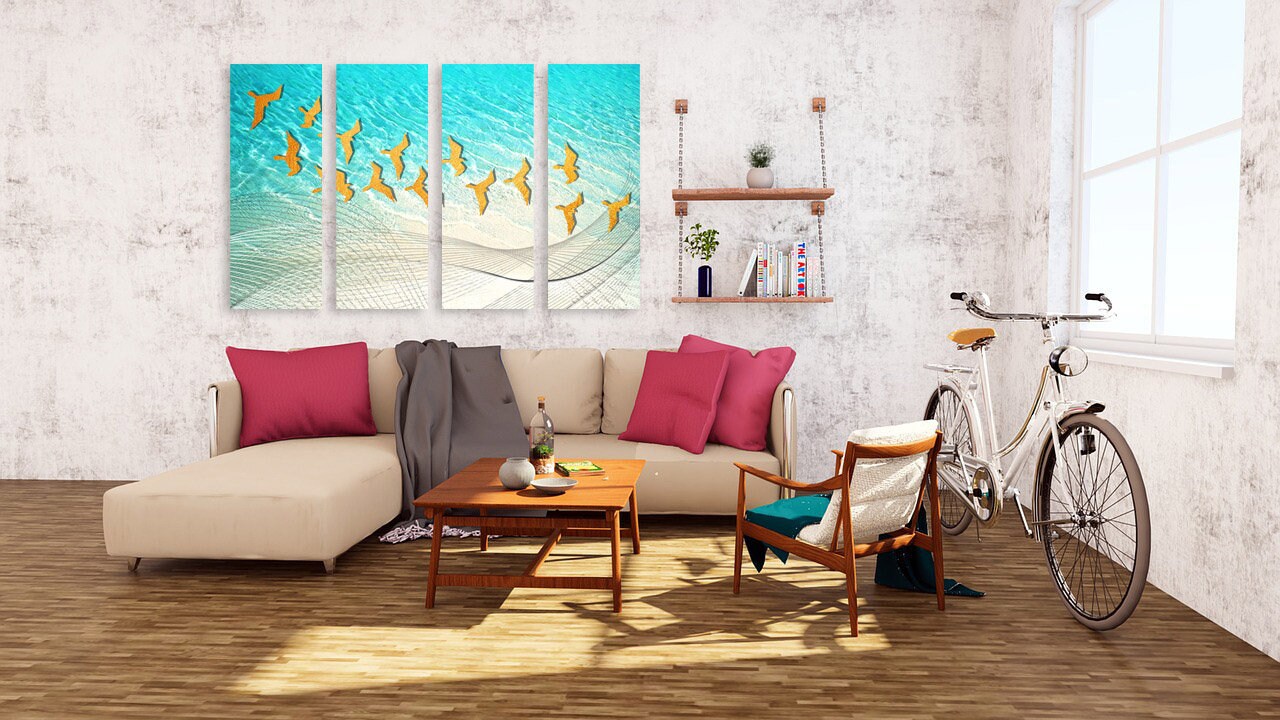 Blaue und goldene Wandkunst, Meereslandschaftsmalerei, Vögel Wandkunst, abstrakte Leinwand extra große Wandkunst, blaue Drucke Wandkunst Schlafzimmer Leinwanddrucke