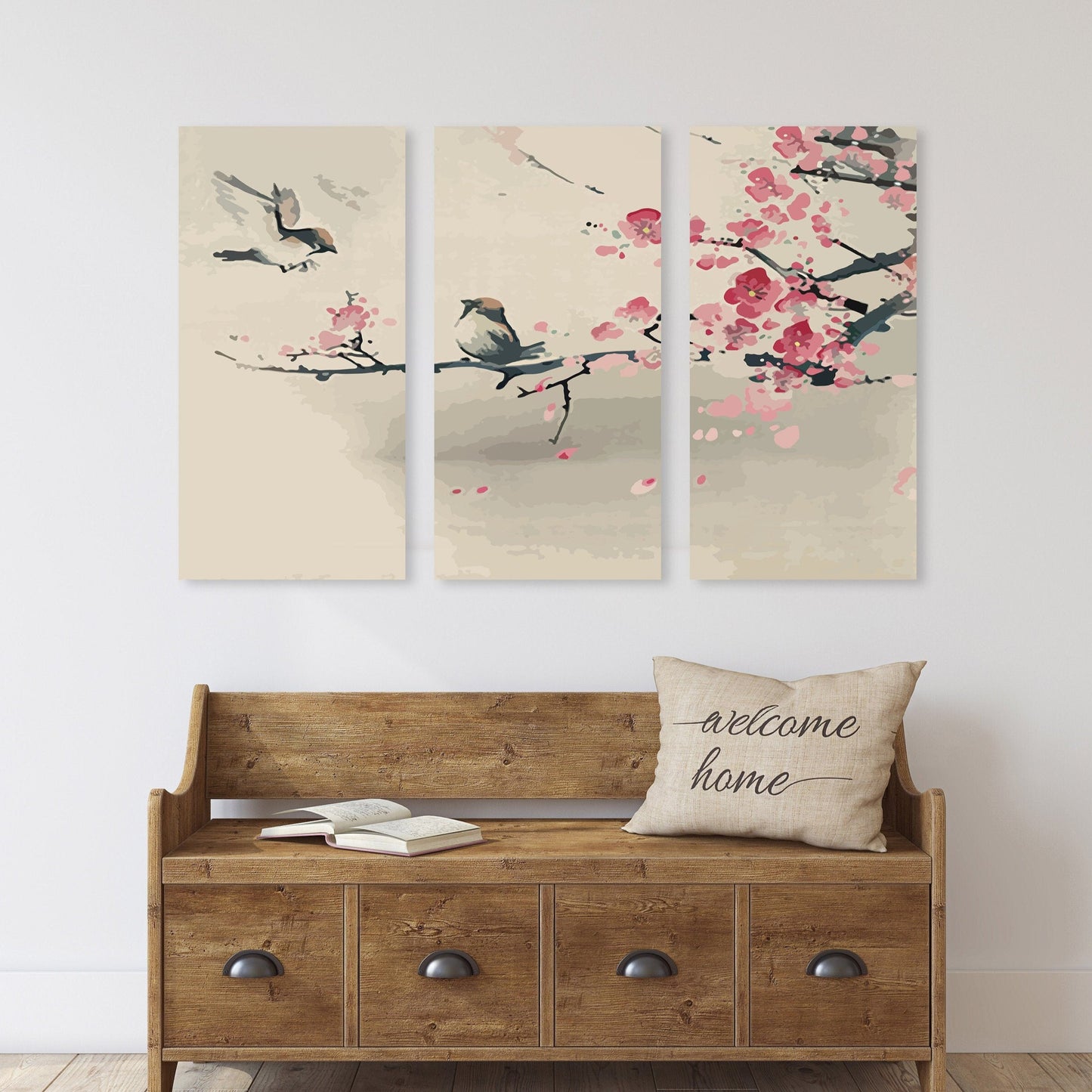 Sakura Bonsai Baum Wandkunst, Sakura Blüten Leinwandgemälde, florale asiatische Wanddekoration japanische Wandkunst Vogeldrucke Wandkunst Geschenk Wohndekor