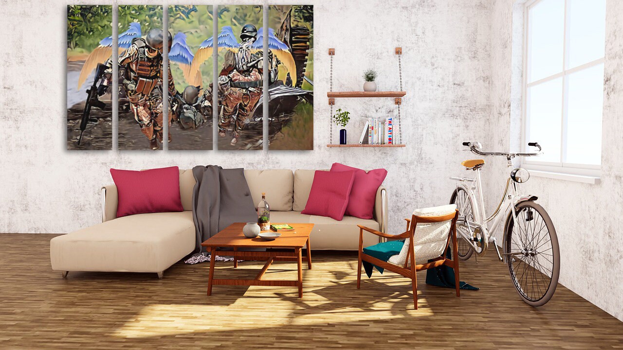 Militärkunst, Militärkunstgemälde, Leinwand mit ukrainischer Flagge, trendige Wanddrucke aus der Ukraine, patriotisches Deko-Geschenk, Unterstützung der Ukraine