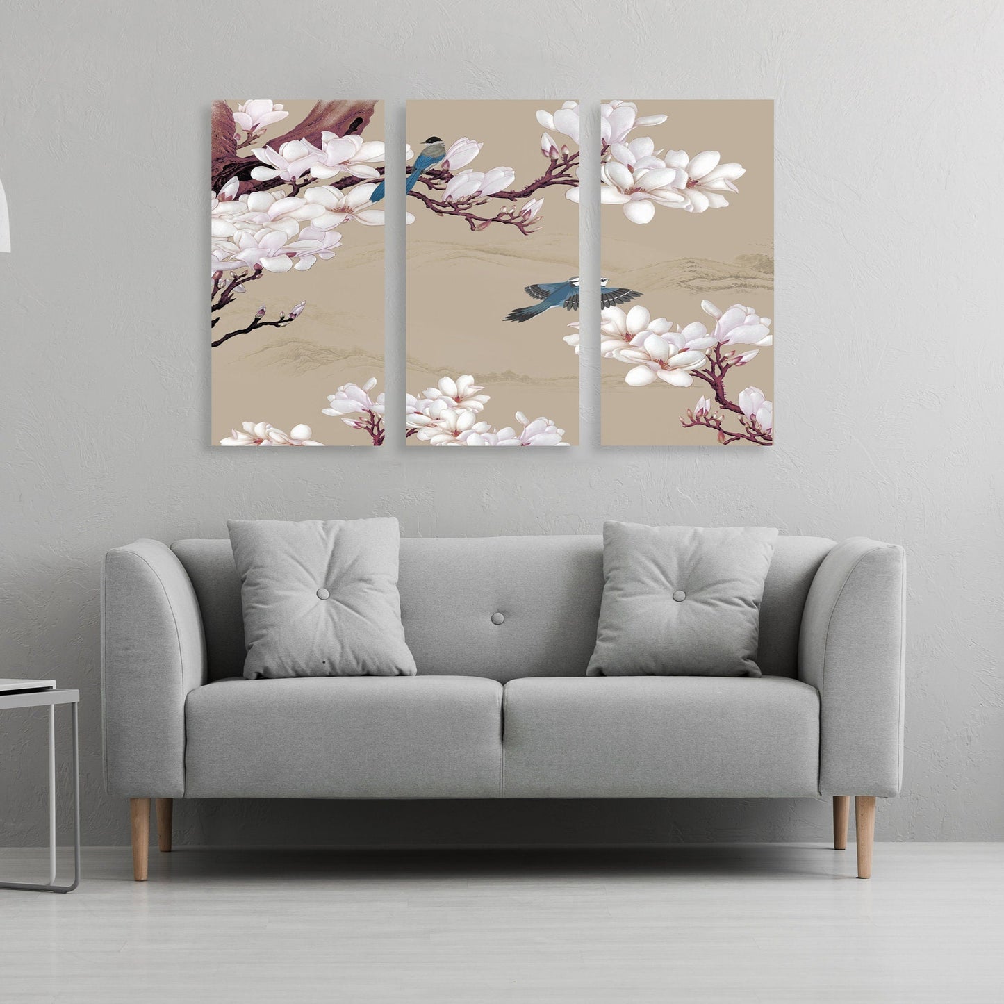 Magnoliengemälde, florale Wandkunst, japanische Wandkunst auf Leinwand, japanische Drucke, asiatische Wandkunst, riesige Wandkunst