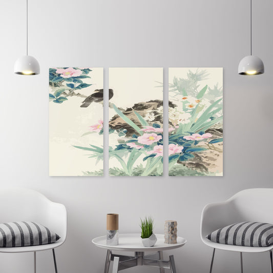 Florale asiatische Wanddekoration, Sakura Bonsai Baum Wandkunst, Sakura Blüten Leinwandgemälde japanische Wandkunst Vogeldrucke Wandkunst Geschenk Wohndekor