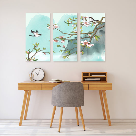 Sakura Bonsai Baum Wandkunst, Sakura Blüten Leinwandgemälde, florale asiatische Wanddekoration japanische Wandkunst Vogeldrucke Wandkunst Geschenk Wohndekor