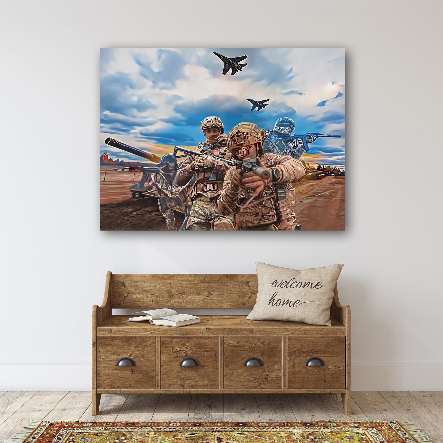 Militärkunst, Militärkunstgemälde, Leinwand mit ukrainischer Flagge, trendige Wanddrucke aus der Ukraine, patriotisches Deko-Geschenk, Unterstützung der Ukraine