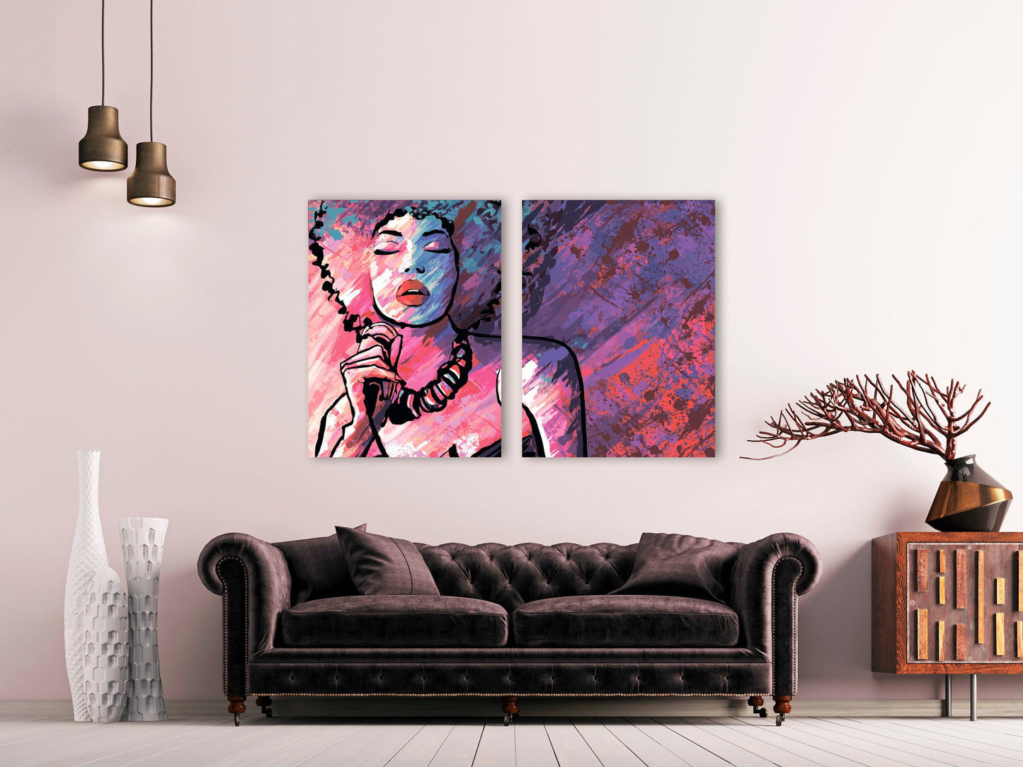 Trendy Schwarze Afrofrau Leinwand Wandkunst Afroamerikaner helle Wandkunst Multi Panel extra großes Leinwandbild