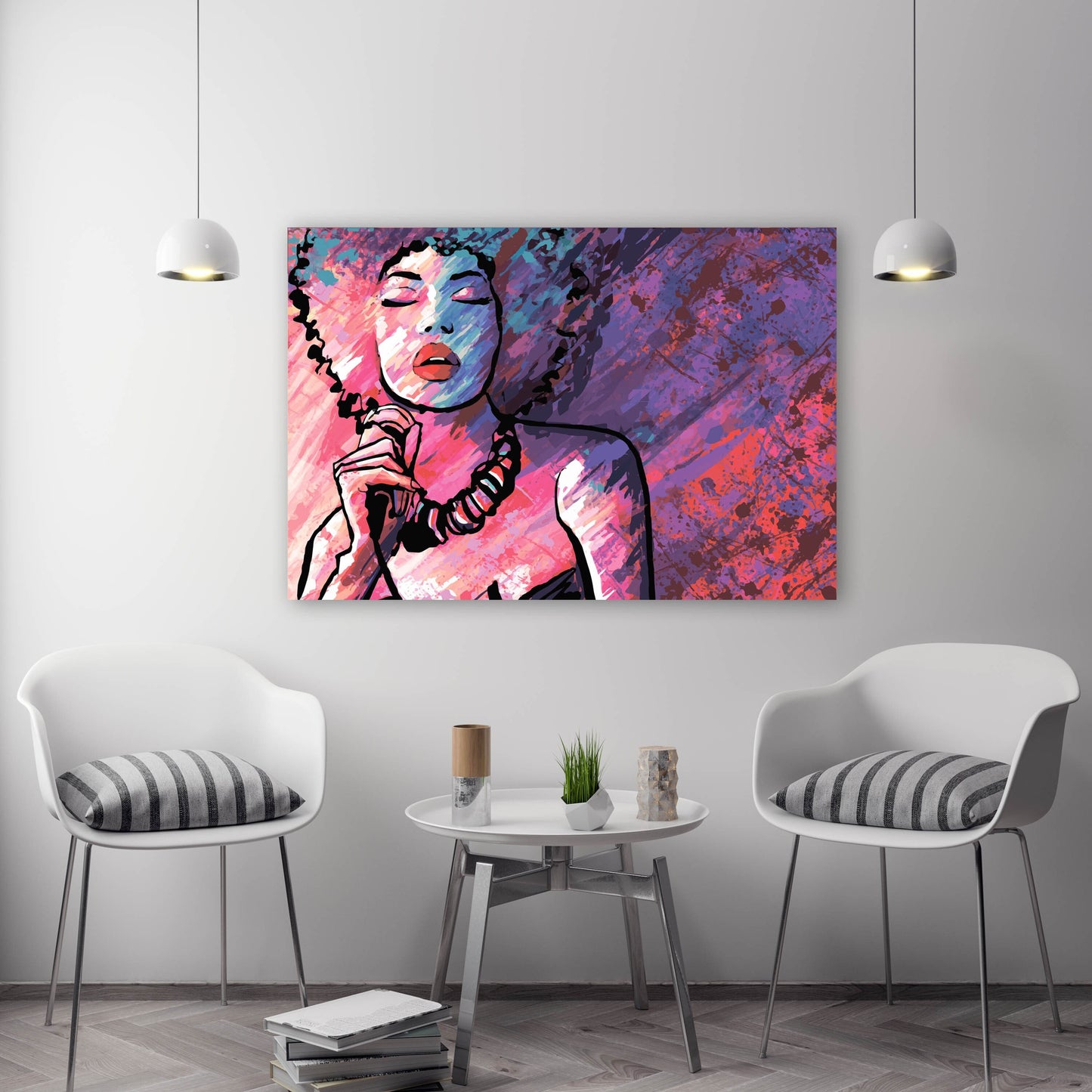 Trendy Schwarze Afrofrau Leinwand Wandkunst Afroamerikaner helle Wandkunst Multi Panel extra großes Leinwandbild