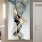 Abstraktes Wandkunstbild auf Leinwand im Goldrahmen, vertikales Gemälde in Schwarz und Gold, großer schwebender Rahmen, Wandkunst fürs Schlafzimmer, extra großer Wandkunstdruck