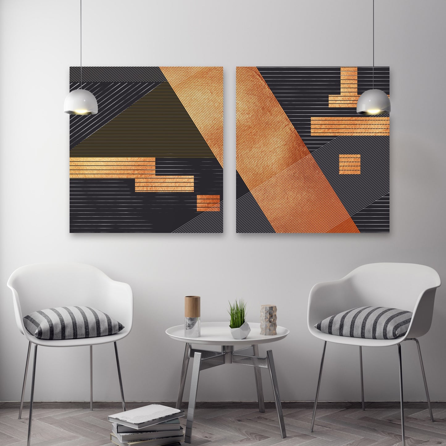 Mehrteiliges abstraktes Wanddekor auf Leinwand, extra große trendige Wandkunst, dreier Set geometrischer moderner abstrakter Drucke zur Wohnungserwärmung als Geschenk