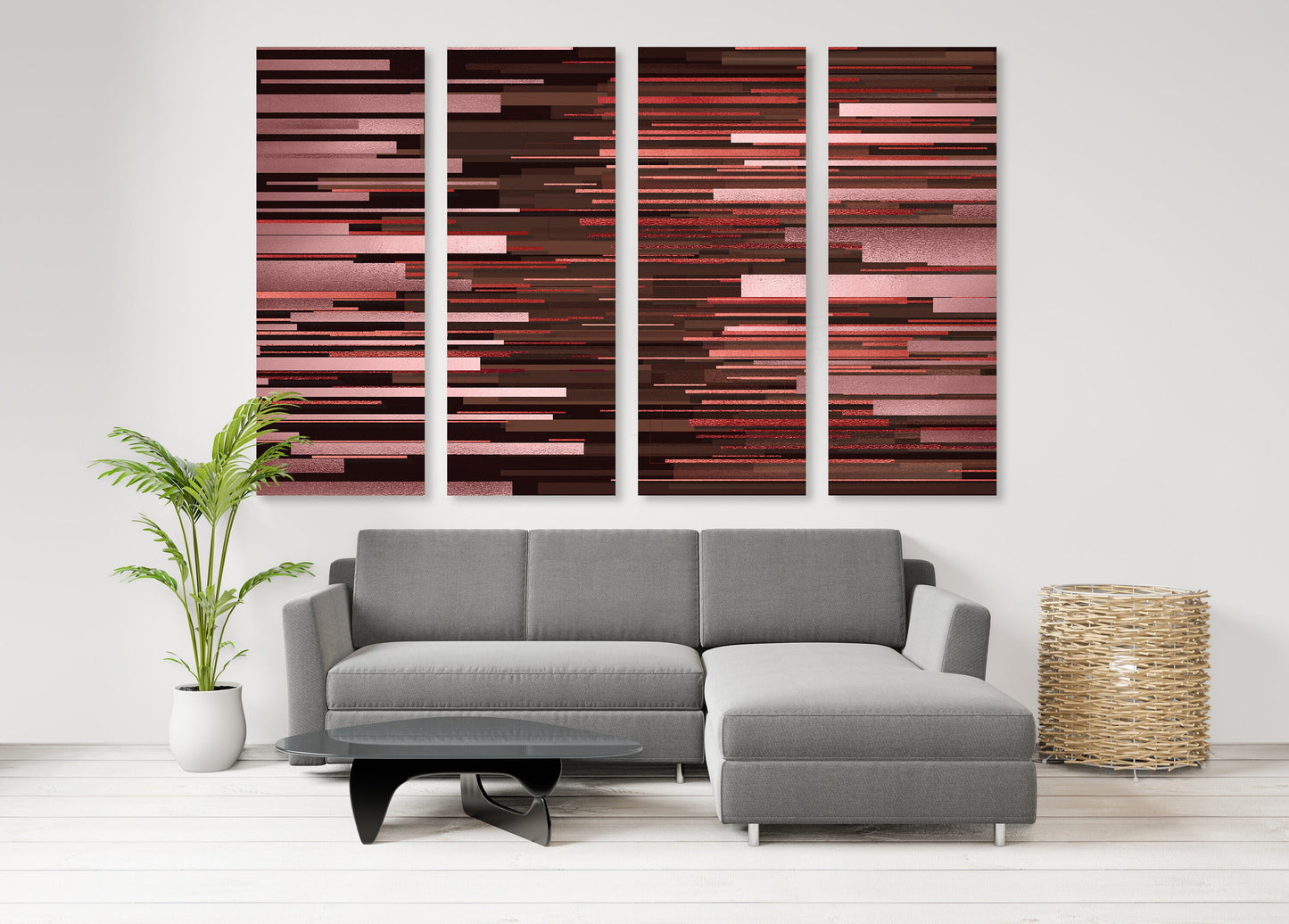 Abstrakte Linie extra großer Druck auf Leinwand, 3er-Set rote Wandkunst, moderne abstrakte Multi-Panel-Wanddekoration für Zuhause, druckbare Wandkunst