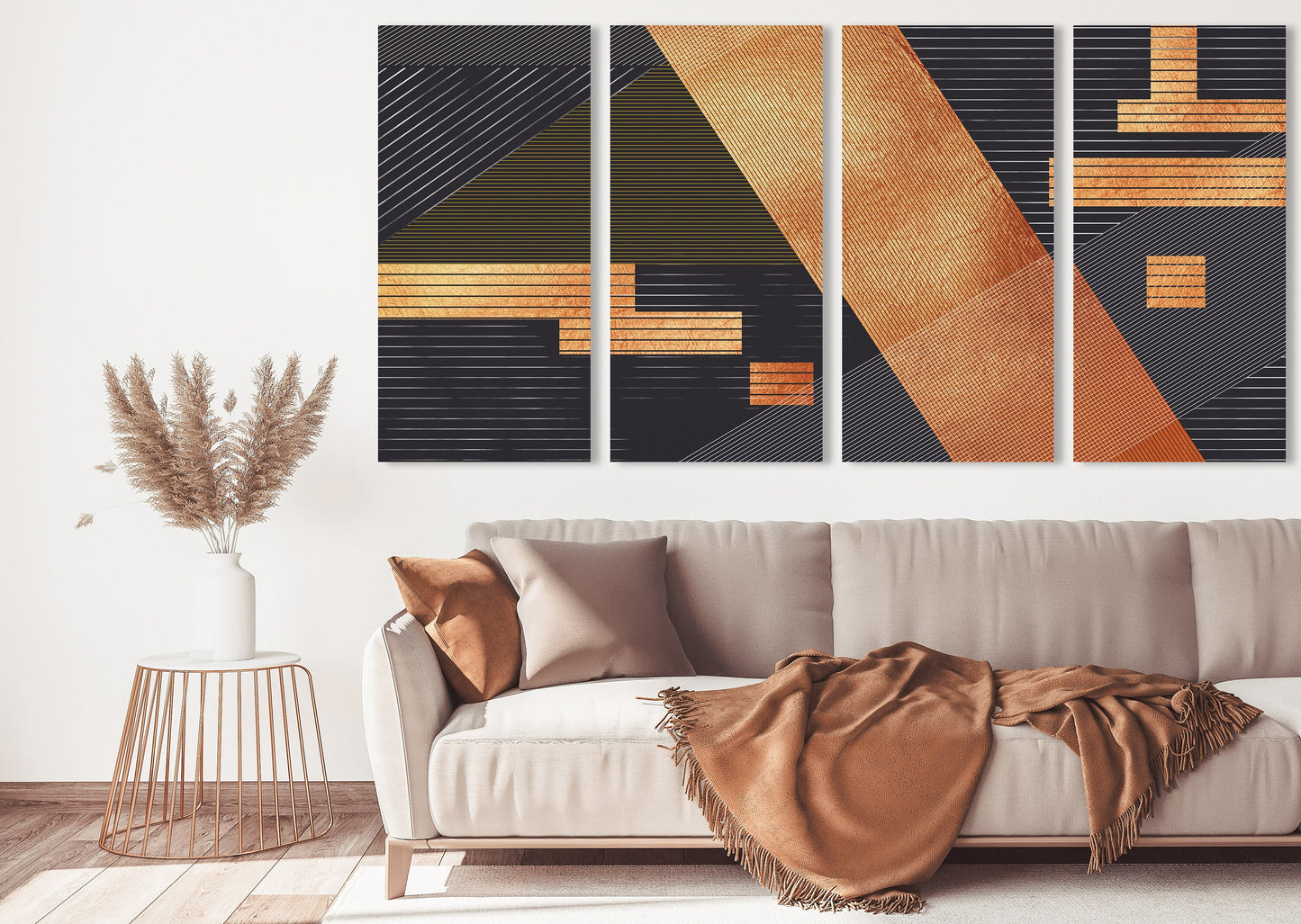 Mehrteiliges abstraktes Wanddekor auf Leinwand, extra große trendige Wandkunst, dreier Set geometrischer moderner abstrakter Drucke zur Wohnungserwärmung als Geschenk