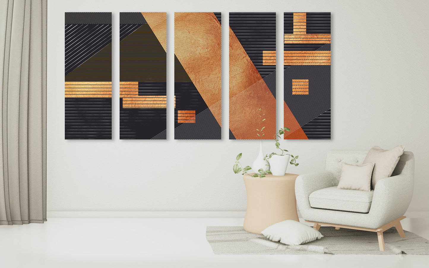 Mehrteiliges abstraktes Wanddekor auf Leinwand, extra große trendige Wandkunst, dreier Set geometrischer moderner abstrakter Drucke zur Wohnungserwärmung als Geschenk
