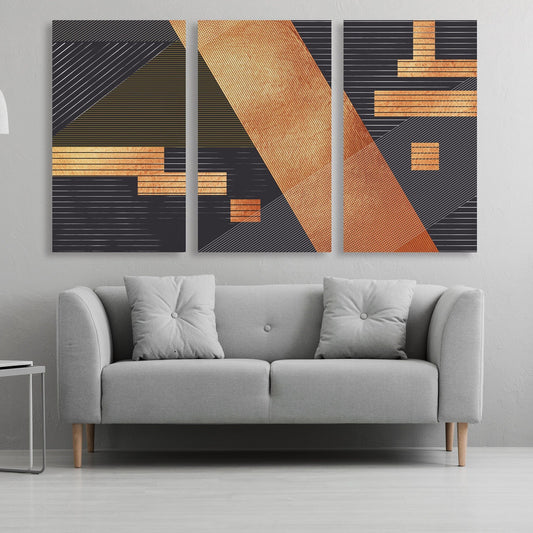 Mehrteiliges abstraktes Wanddekor auf Leinwand, extra große trendige Wandkunst, dreier Set geometrischer moderner abstrakter Drucke zur Wohnungserwärmung als Geschenk