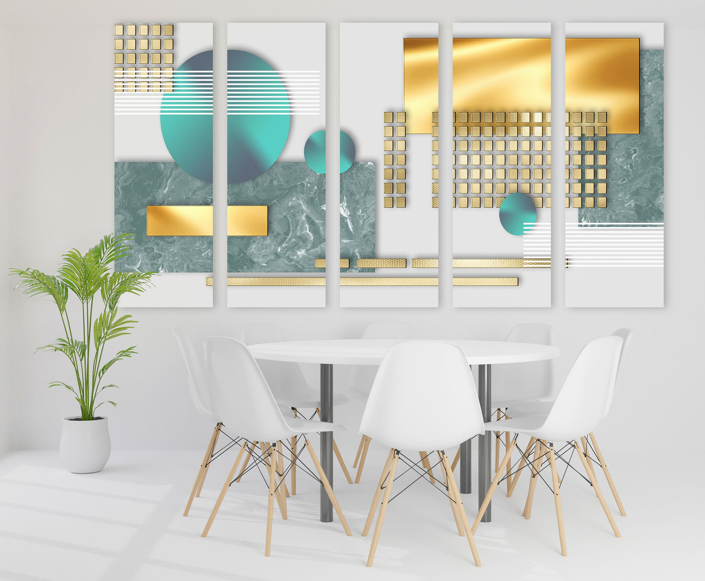 Extra große geometrische Wandkunst, moderner abstrakter Leinwandkunstdruck, mehrteilige Leinwand-Wanddekoration, 3er-Set Kunstdrucke als Geschenk in Gold und Blau