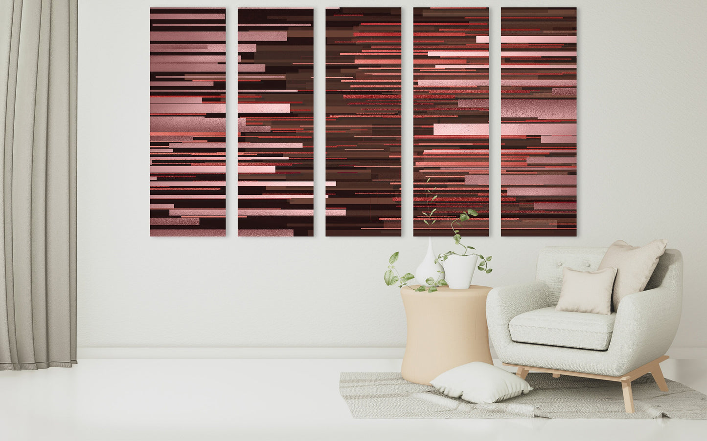 Abstrakte Linie extra großer Druck auf Leinwand, 3er-Set rote Wandkunst, moderne abstrakte Multi-Panel-Wanddekoration für Zuhause, druckbare Wandkunst