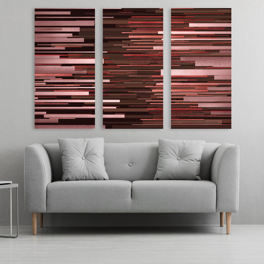 Abstrakte Linie extra großer Druck auf Leinwand, 3er-Set rote Wandkunst, moderne abstrakte Multi-Panel-Wanddekoration für Zuhause, druckbare Wandkunst
