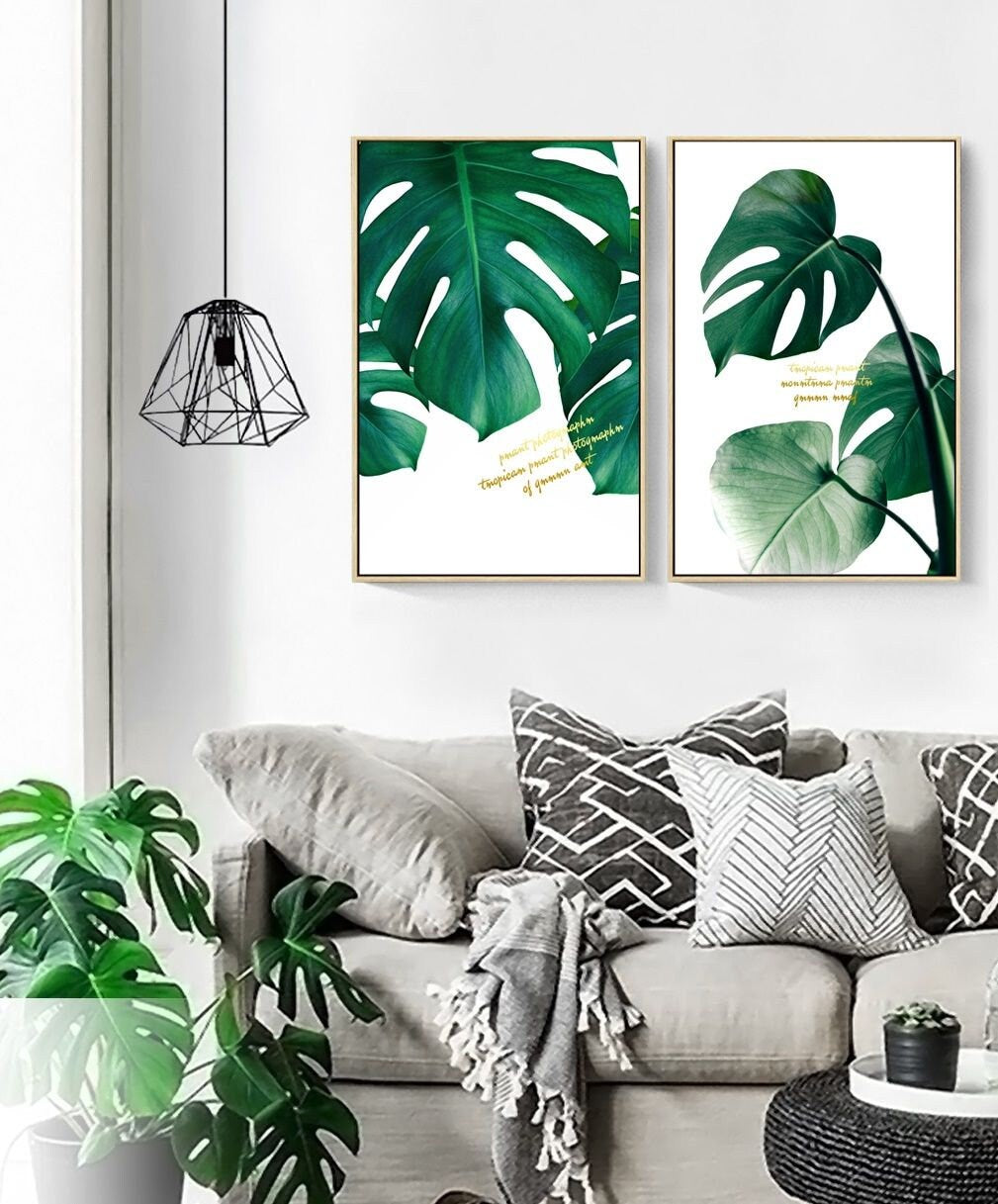 Dreiteilige Pflanzen-Wanddrucke im schwebenden Rahmen, modernes minimalistisches gerahmtes botanisches Kunstwerk, original grünes druckbares 3er-Set Leinwandbilder
