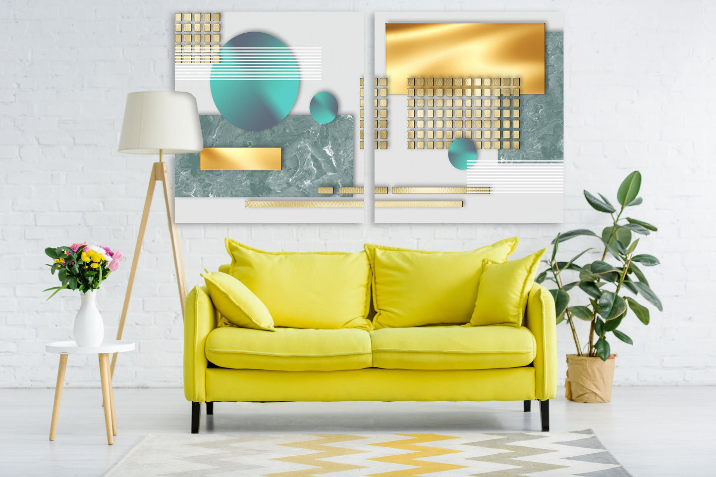 Extra große geometrische Wandkunst, moderner abstrakter Leinwandkunstdruck, mehrteilige Leinwand-Wanddekoration, 3er-Set Kunstdrucke als Geschenk in Gold und Blau