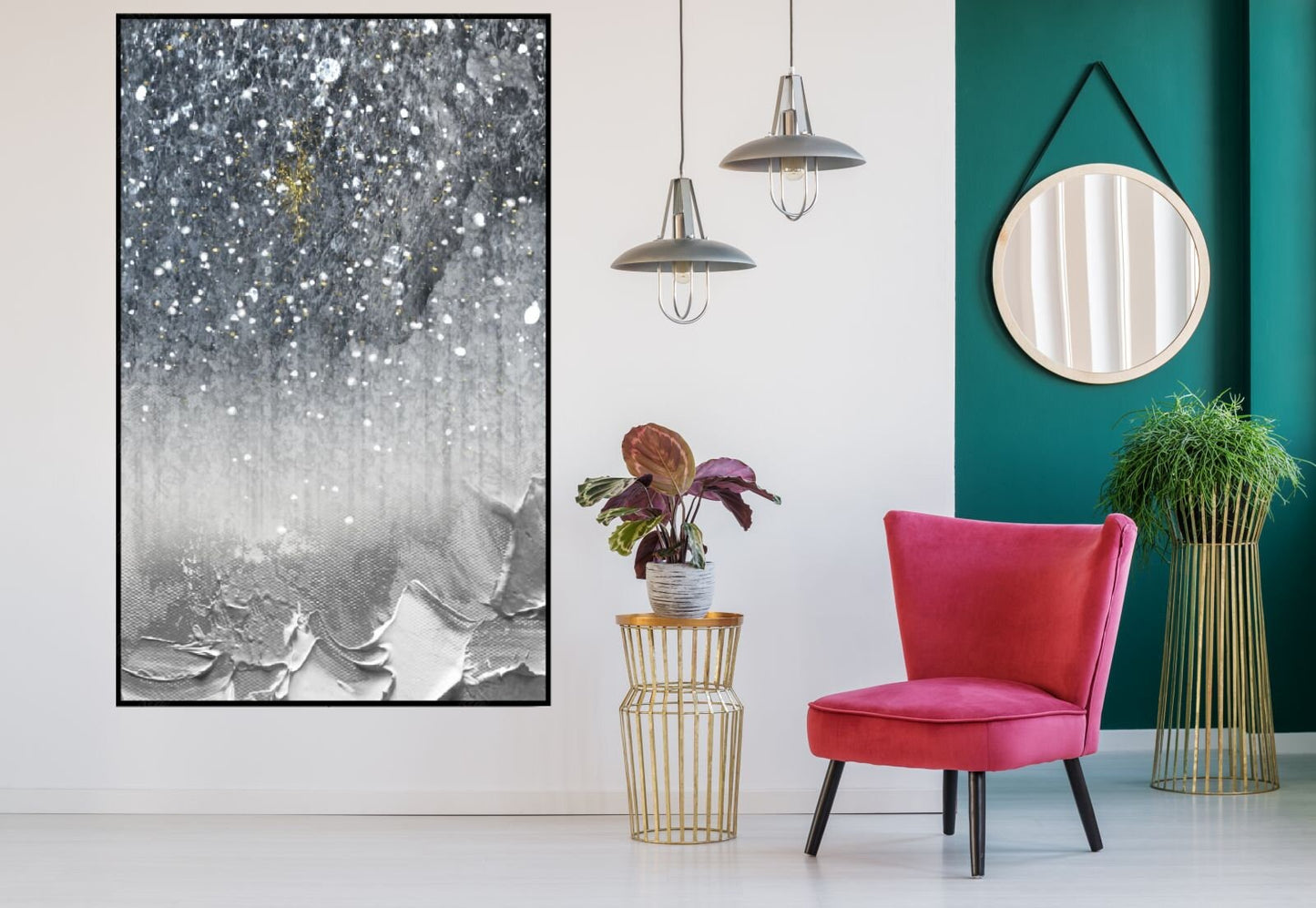 Graue abstrakte gerahmte Wandkunst, druckbares Kunstwerk im schwebenden Rahmen, extra große zeitgenössische Leinwand-Wandkunst im schwebenden Rahmen als Geschenk