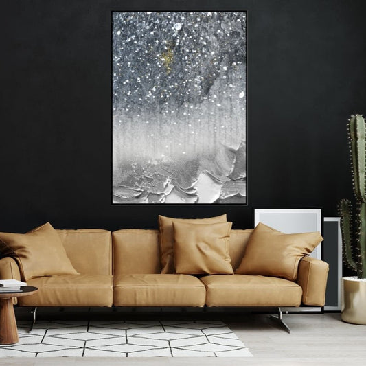 Graue abstrakte gerahmte Wandkunst, druckbares Kunstwerk im schwebenden Rahmen, extra große zeitgenössische Leinwand-Wandkunst im schwebenden Rahmen als Geschenk